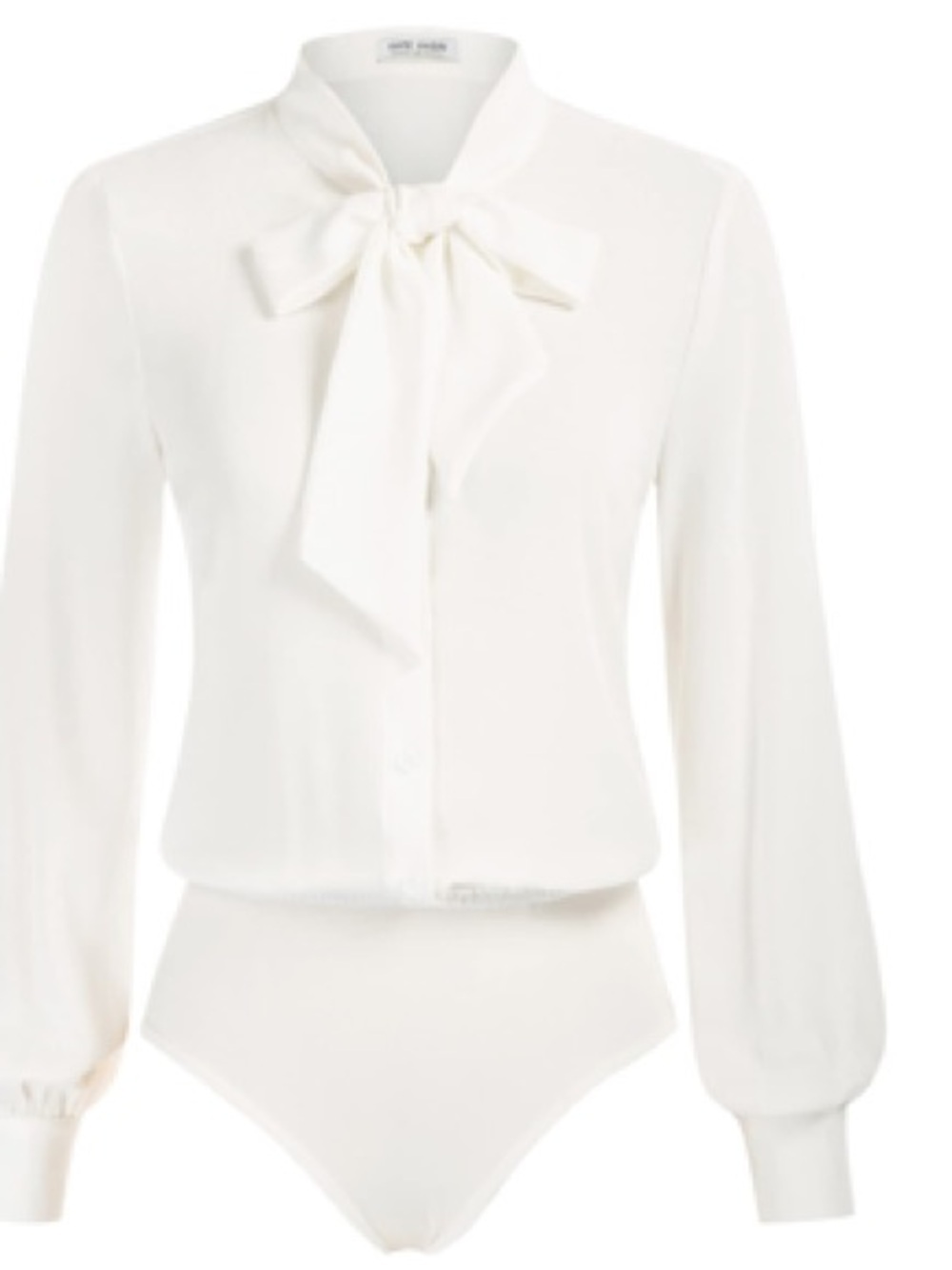 Kate Kasin White Button-Down Collared Bow Bodysuit Sz M Women